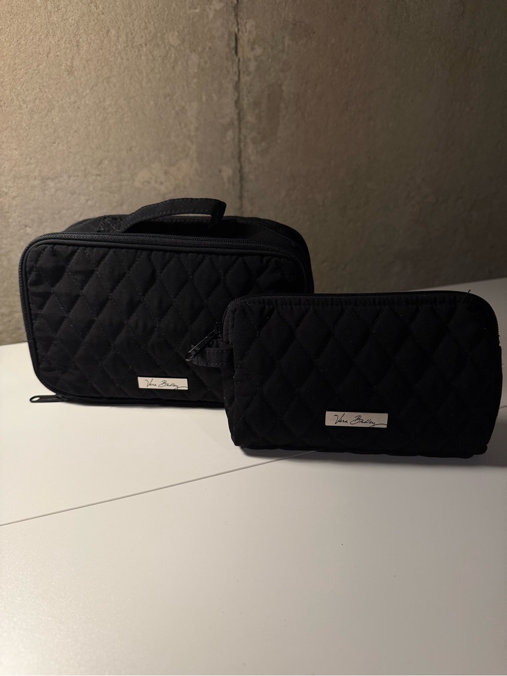 VERA BRADLEY Black Quilted Cosmetic Bag and Zip Pouch Set